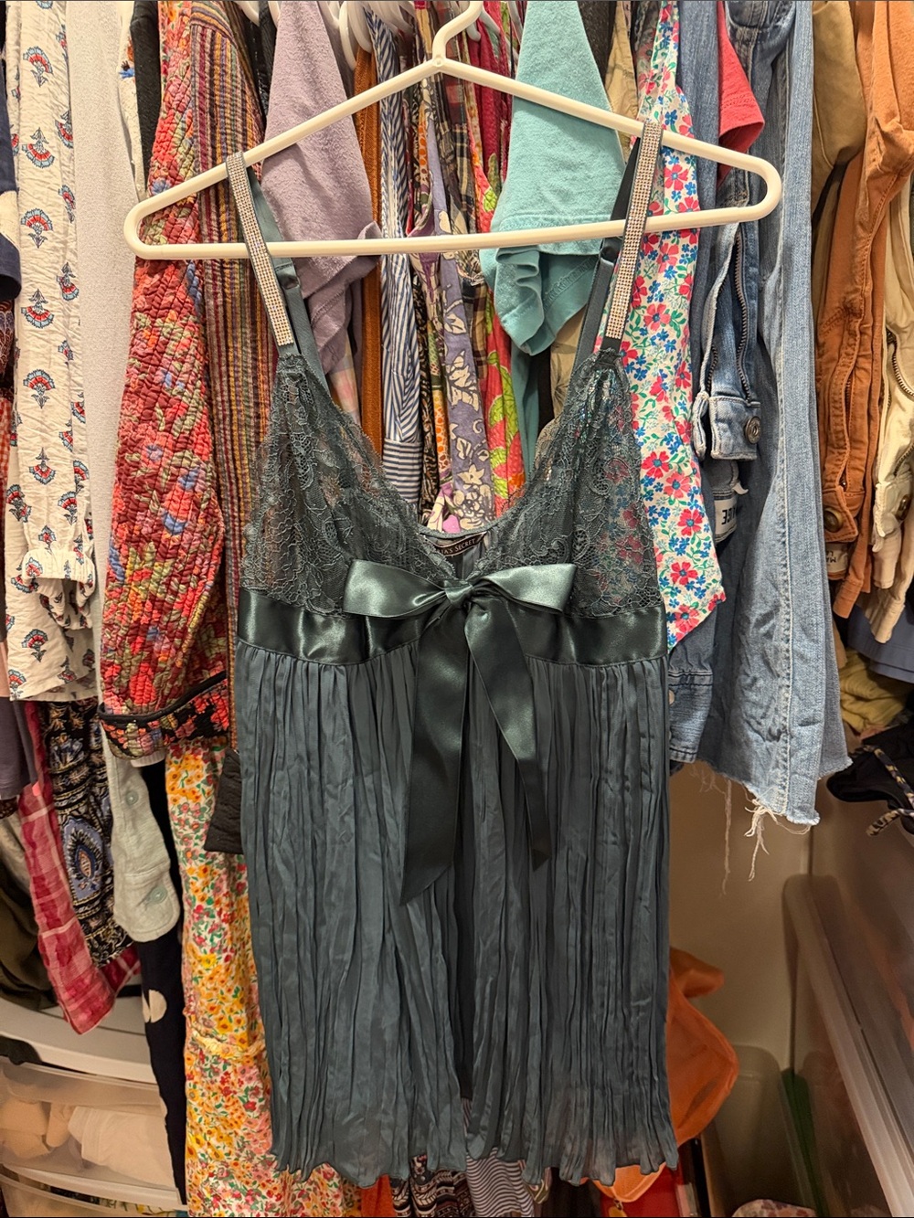 Victoria's Secret Teal Lace & Satin Bow Nightdress